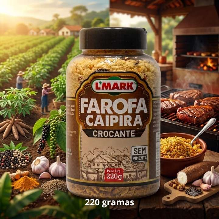 Farofa Caipira Crocante sem Pimenta 220g - L'Mark Temperos e Condimentos Artesanais - Fabrica em Palmas TO